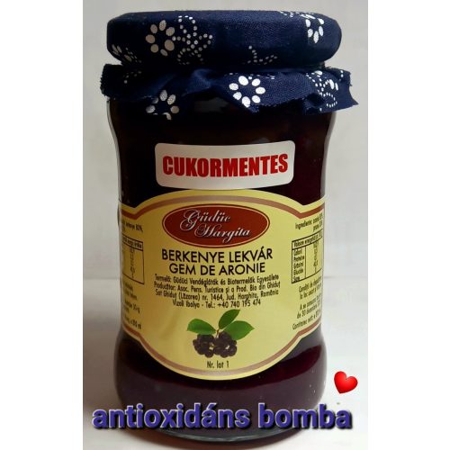 Kézműves Székely cukormentes lekvár - FEKETE BERKENYE 310 g - 100 % gyümölcs, édesítőszer nélkül, sűrítőanyag nélkül