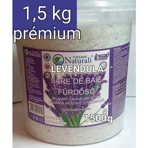 Prémium  Parajdi fürdősó, vödrös - 1,5 kg EXTRA KISZERELÉS - Levendulás - praktikus visszazárható csomagolásban